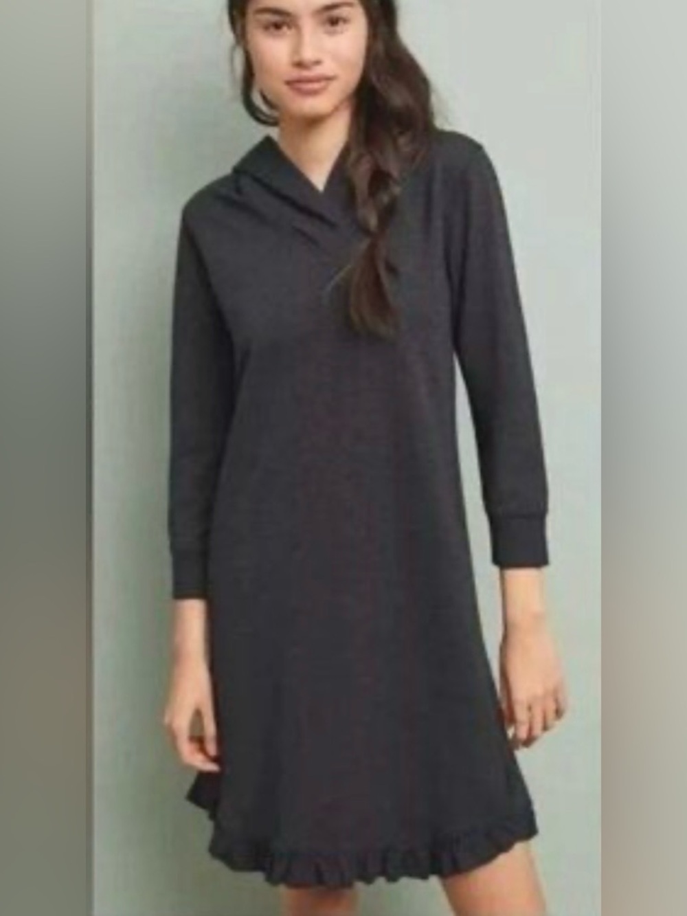 sundays Charcoal Gray Hooded dress with ruffle hem